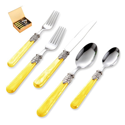 20-Piece Stainless Steel Silverware Set Service For 4, 18/10 Dishwasher Safe Cutlery Set With Vintage Design And Durable Acrylic Handles