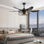 52" Black Ceiling Fan With Lights And Remote, 6 Blades, Industrial Cage Design For Living Room And Bedroom