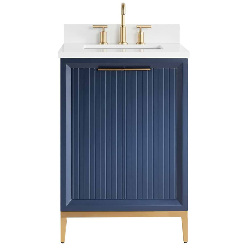 Bungalow 24" Freestanding Standard Single Bathroom Vanity with Top, Gold/Navy Blue