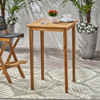 Table de bar d'extérieur carrée en bois d'acacia minimaliste - finition teck