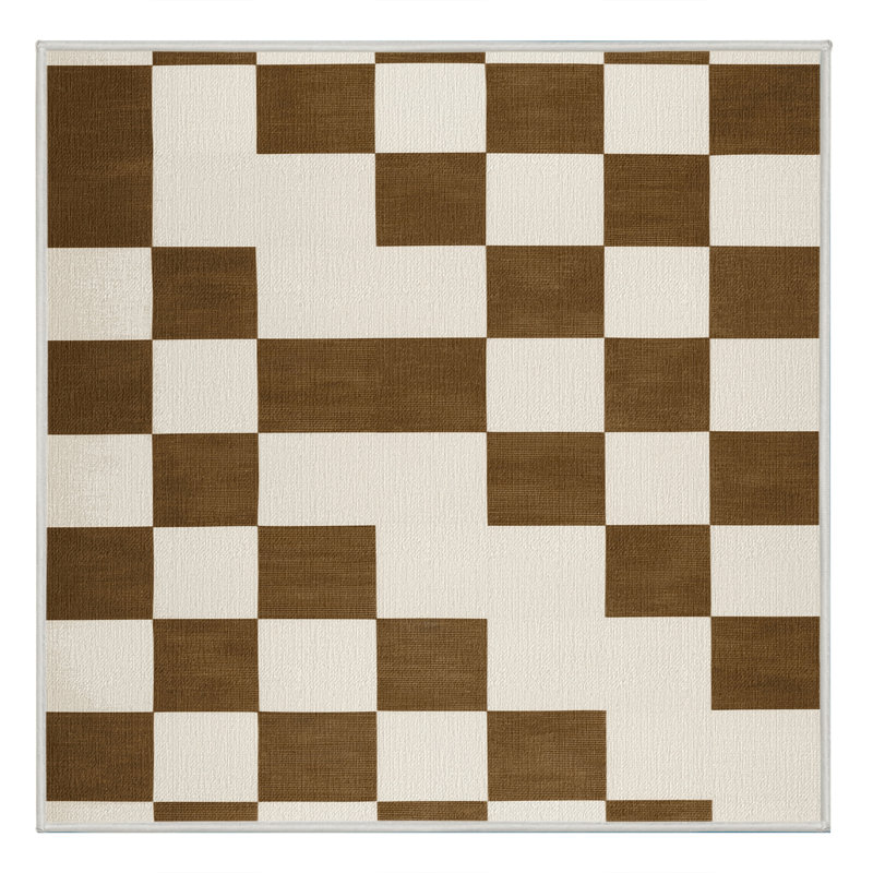 Machine Washable Checkered Beige Area Rug, Square 4'