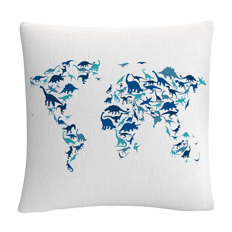 Coussin décoratif 16 x 16 «Dinosaur World Map» par Michael Tompsett