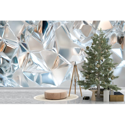 Crystal Glass Pattern Wallpaper – Clear Ice Prism 3D Textured Wall Mural – Elegant Modern Geometric Wallpaper For Living Room Or Bathroom Decor (Non-Woven) VN659