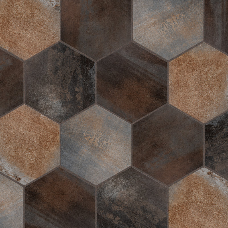 Hex industrielle de 8 1/2 po X 9-7 / 8 po Carreau en porcelaine d'aspect moderne, Brun / gris