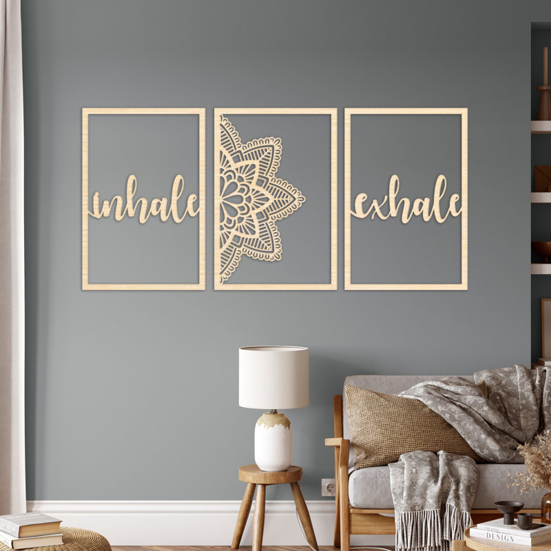 Décoration murale trois pièces méditation - Bouleau baltique naturel, H 21,7 po x l 46 po x P 0,25 po