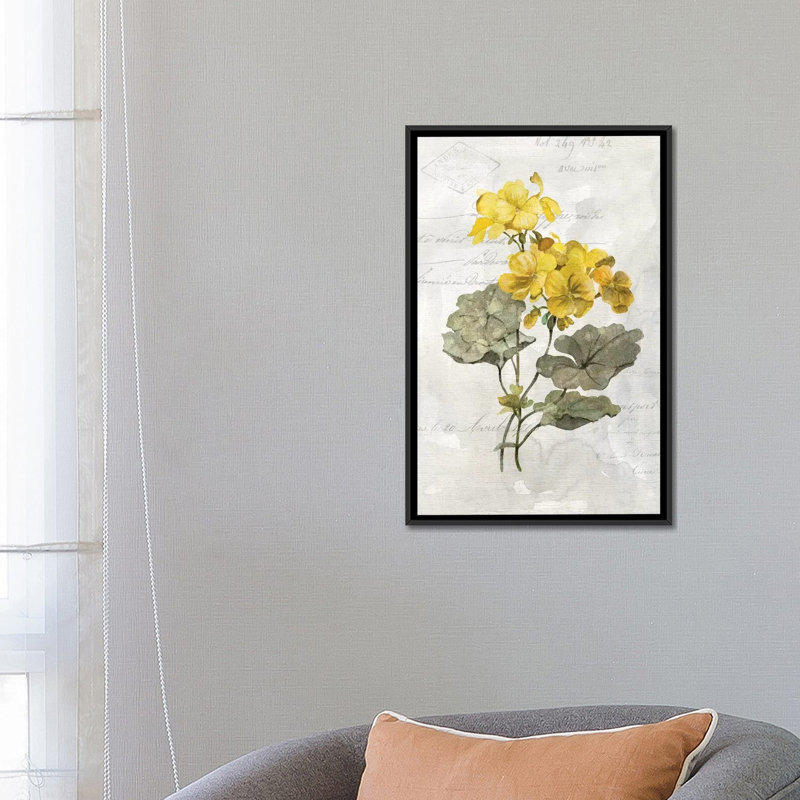 «Canary Linen Geranium» par Carol Robinson - reproduction d'art, Aucun mat, Toile avec cadre noir, H 26 po x l 18 po x 1,5 po