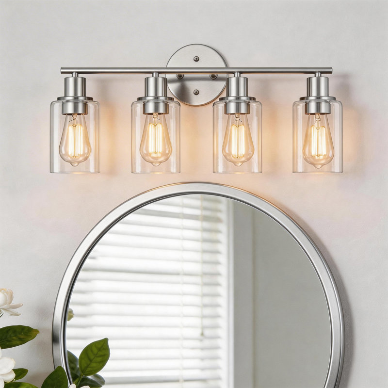 Éclairage pour meuble-lavabo Berume, Laiton vieilli, 4 lumières, Nickel brossé