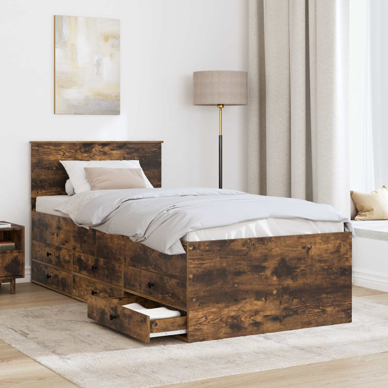  Daybed with Drawer with Headboard with Storage Engineered Wood Frame, European Single (90 x 200 cm), Smoked Oak