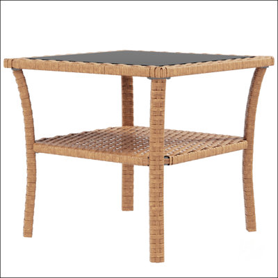 Outsunny Rattan Square Outdoor Coffee Table With Storage Shelf And Tempered Glass Top, Aluminum Frame, Sand