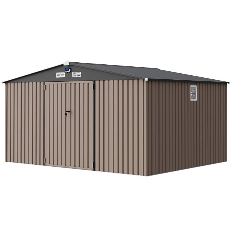 Remise de rangement en métal 6 pi avec fenêtre et lumière solaire à DEL, coffre à outils de jardin imperméable, porte verrouillable, toit ventilé pour patio