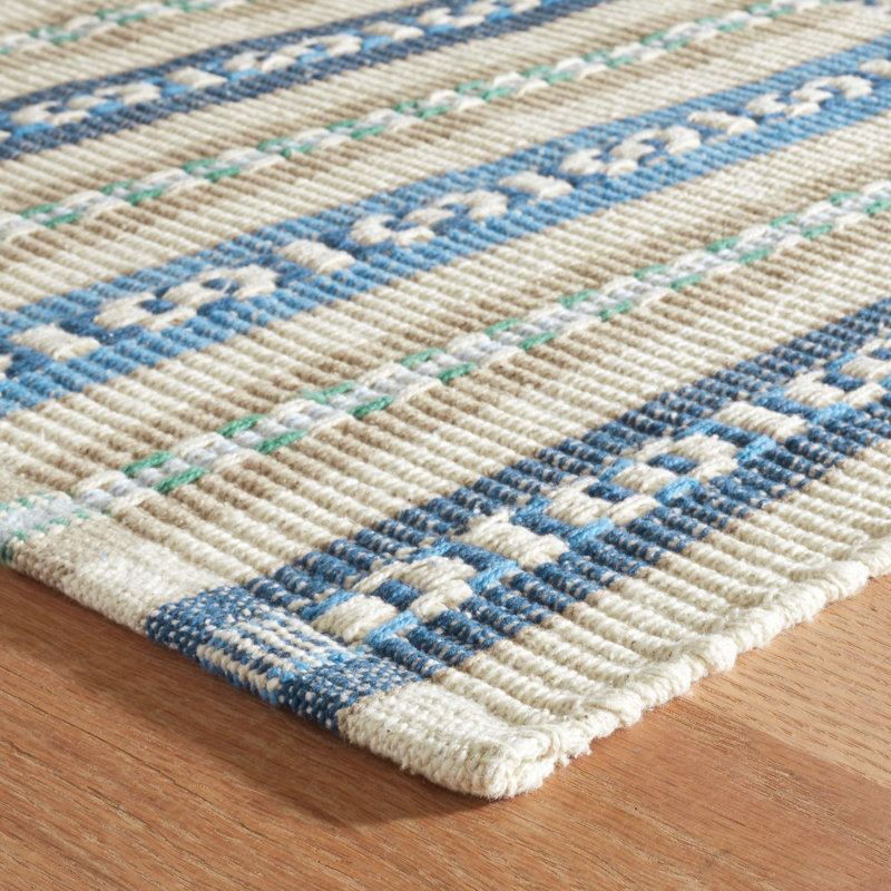 Tapis en coton tissé à la main Long Slade Indigo, Rectangle 8 pi 6 po x 11 pi 6 po