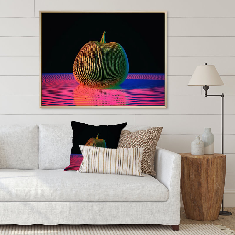 Motif géométrique minimal de pomme - impression, Cadre naturel flottant, H 30 po x l 40 po x P 1,5 po
