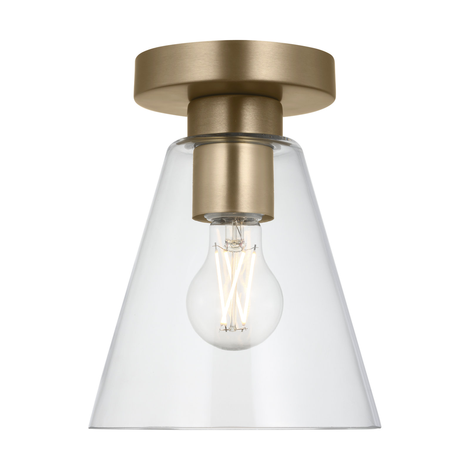 Senda One Light Flush Mount, Clear, Satin Brass