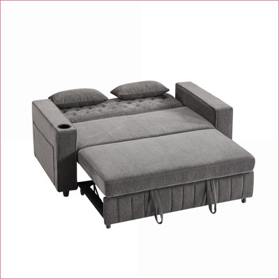 Sofas Couches Modern 61.4” Convertible Sofa Bed with Adjustable Backrest, USB Ports for Small Spaces | Chenille | Slate Gray