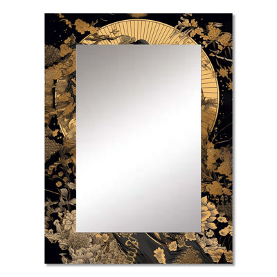 Elegant Japanese Woman I - Woman Wall Mirror, Gold Decorative Mirror, Printed Metal Art