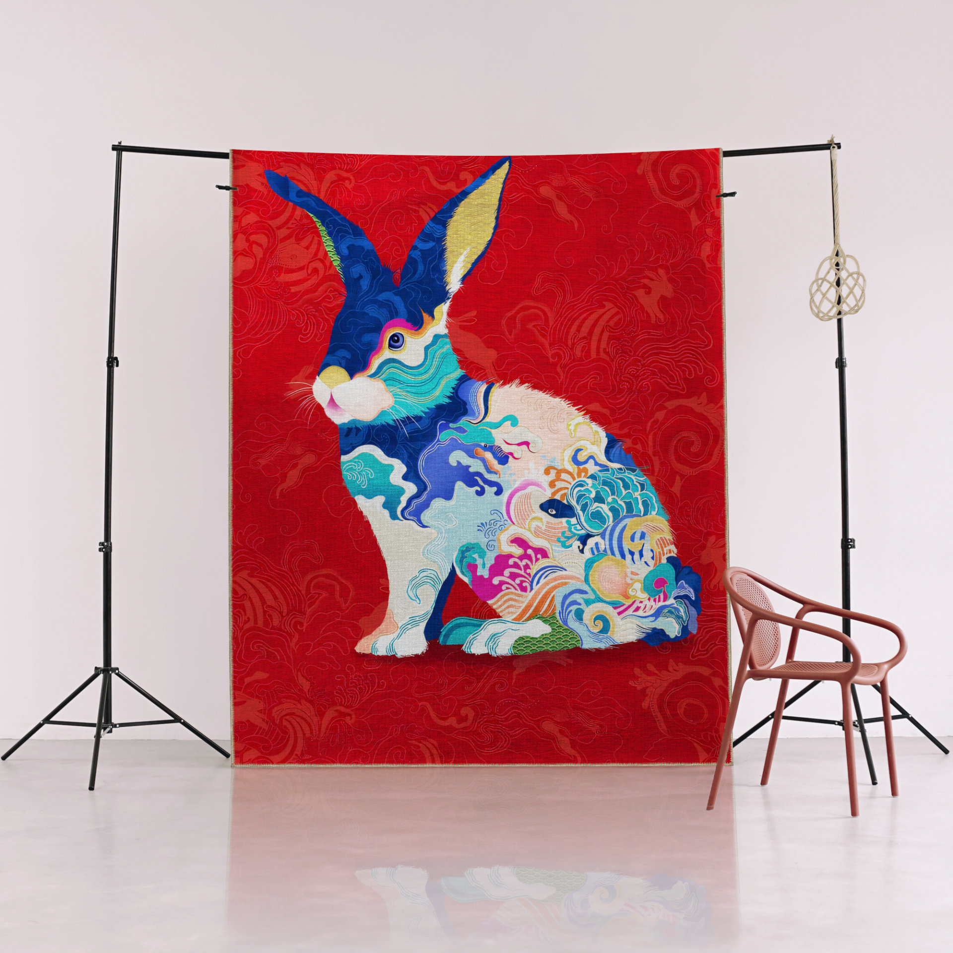 Rosalind Wheeler Red Themed Multi-Colored Rabbit Patterned Creative ...