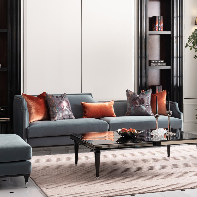 La Francaise 105'' Square Arm Sofa, Teal Blue Velvet