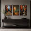 Moonlit Autumn Forest Path avec citrouilles, ensemble de 3 toiles d'Halloween-63863946