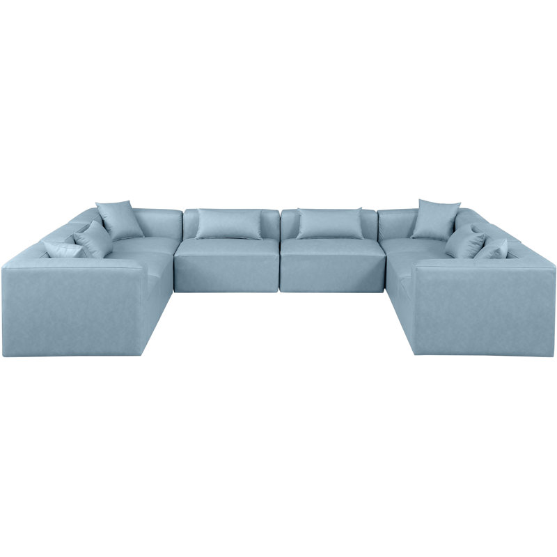 Canapé modulaire en similicuir de 8 pièces Ivion, Cuir végétalien bleu clair