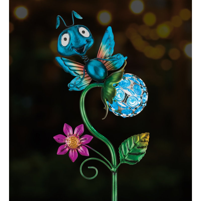 22 Inch Metal and Acrylic Crystal Bug Solar Powered Garden Stake with Integrated LED Lights, Butterfly