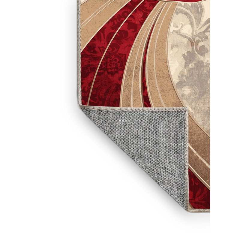 Machine Washable Paesyn Red Rose Ornate Glam Damask Rug in Red – Binding, 4' Square