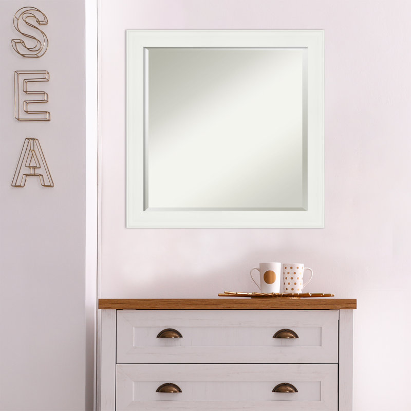 Vanity White Beveled Rectangular Bathroom Wall Mirror 30x30