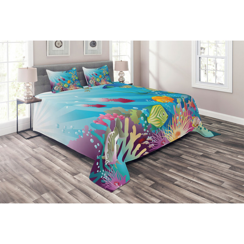 Coastal Polyester Coverlet, King Bedspread + 2 Shams