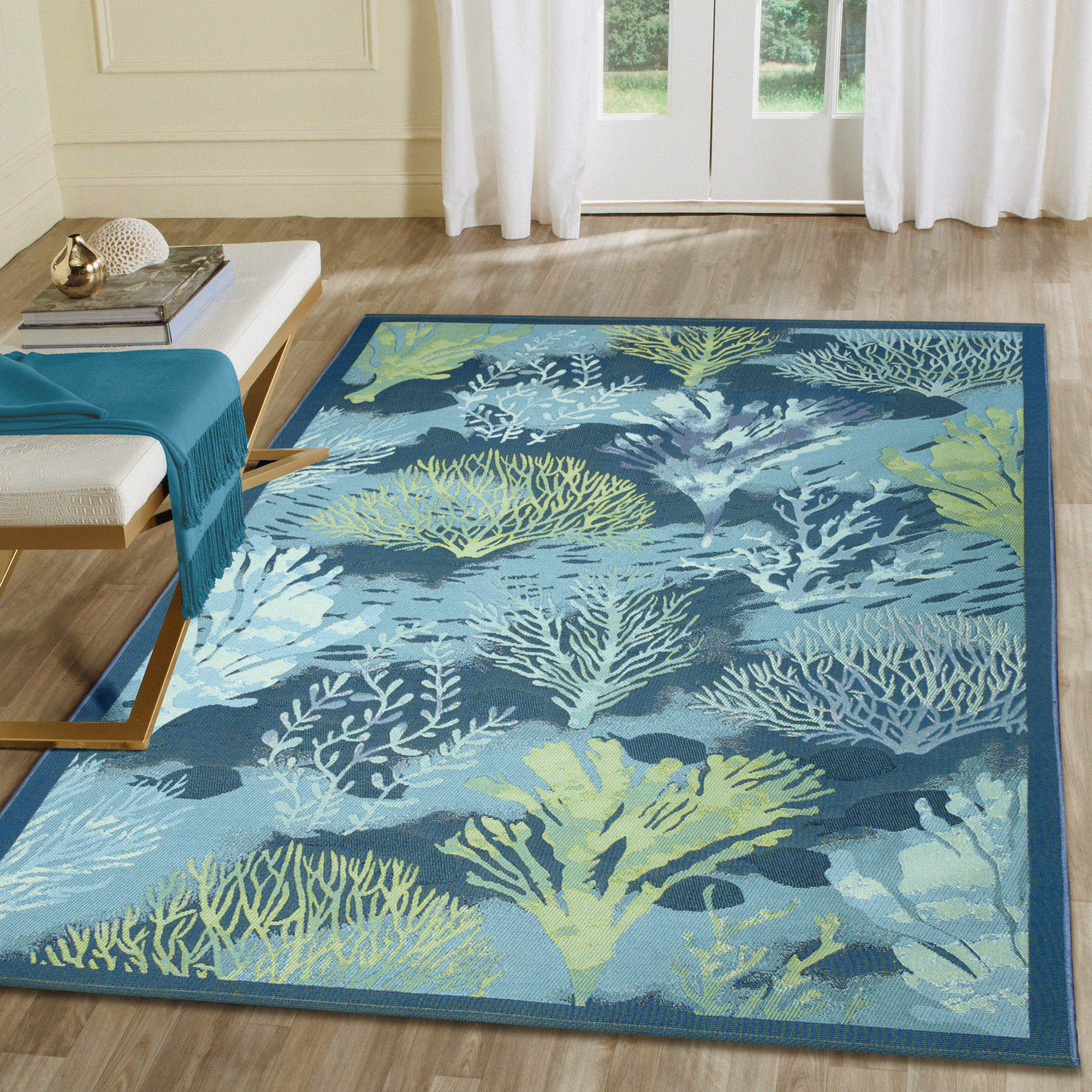 Beachcrest Home Kenilworth Coral Garden Indoor/Outdoor Rug Lapis & Reviews | Wayfair