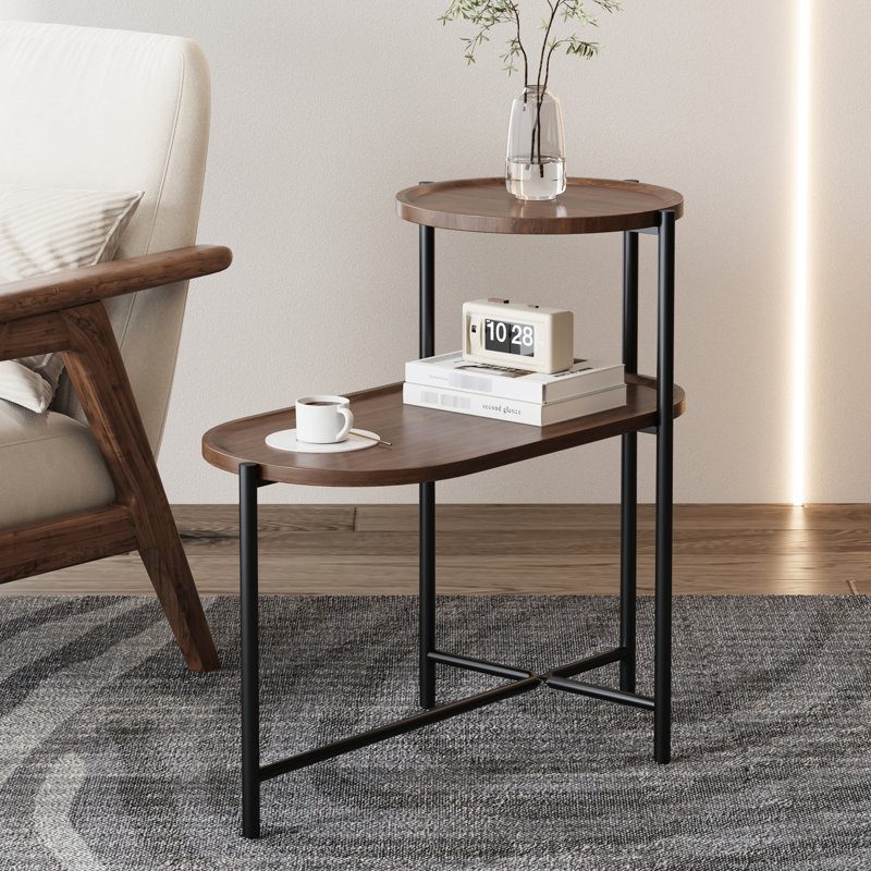 Élégante table de bout de salon avec rangement brun noyer et tablette de bureau, Noyer brun