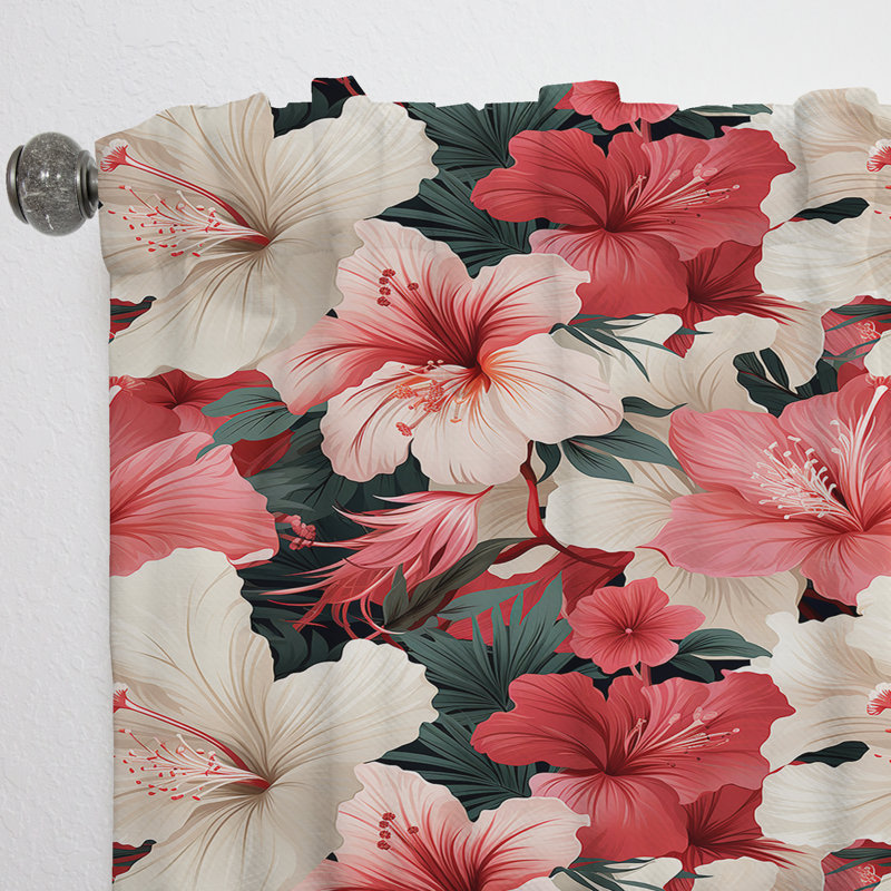 Motif tropical Hibiscus Romance - Rideau floral - Velours obscurcissant - 1 panneau, L 52 po x L 108 po
