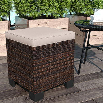 Ensemble de 2 repose-pieds d'extérieur en osier pour patio avec coussins amovibles, repose-pieds en rotin PE 3 en 1, repose-pieds et table d'appoint pour la cour arrière, près de la piscine