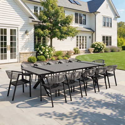 Ensemble repas pour 12 personnes en aluminium avec chaises empilables de 8 lb et trou pour parasol