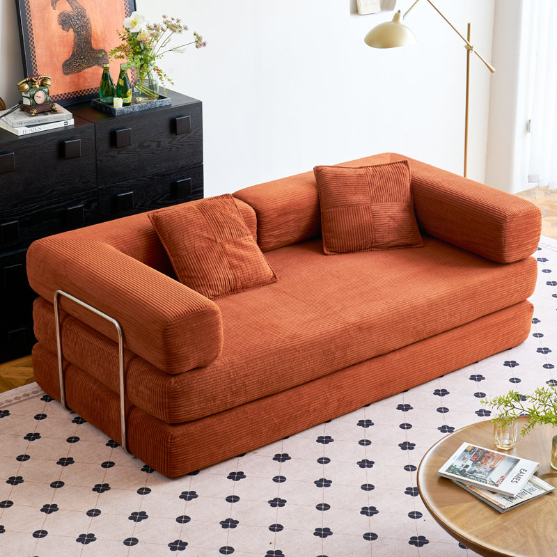 Corduroy Sofa Bed, Orange, 3