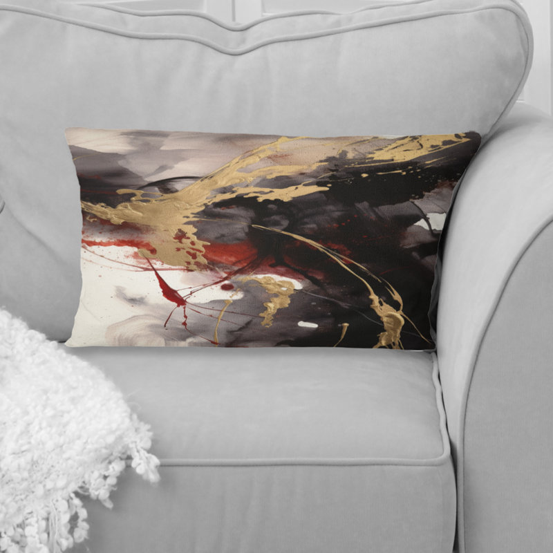 Gold And Red Fluid Fusion II - Abstract Printed Throw Pillow