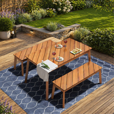 Ensemble de salle à manger de table et banc 3 pièces pour l'intérieur et l'extérieur, avec 2 bancs - table de pique-nique idéale pour patio, porche, jardin, bord de piscine
