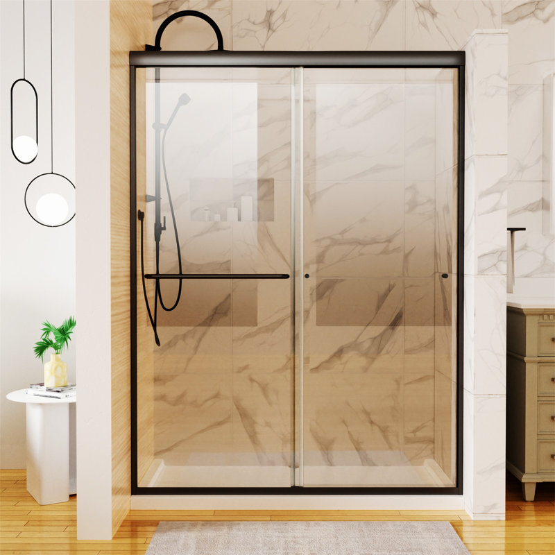 50In. -54 In. X 72 In. Traditional Sliding Shower Door In Matte Black With Clear Glass