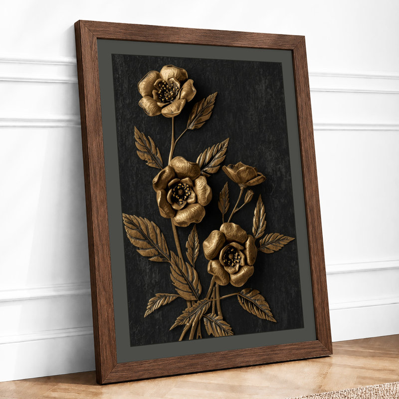 Gilded Roses Botanical - Framed Print, Walnut, A1 - 84.1 x 59.4 cm