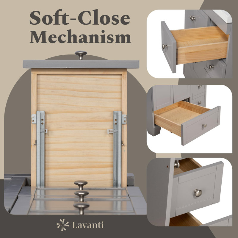 Meuble-lavabo 36 po avec lavabo Lavanti Depos - 100% bois massif de qualité supérieure, meuble-lavabo gris élégant avec meuble de rangement