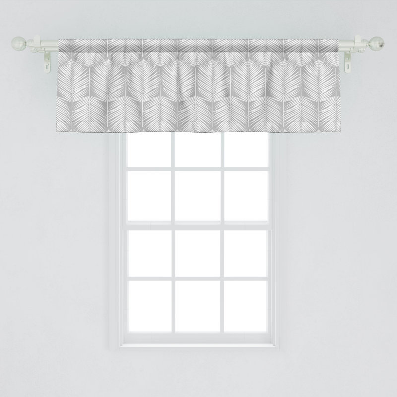 Gray and White Palm Leaf Satin Window Valance with Rod Pocket