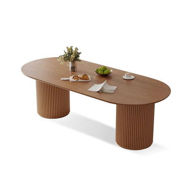 86.61" Brown Oval Solid Wood Dining Tables