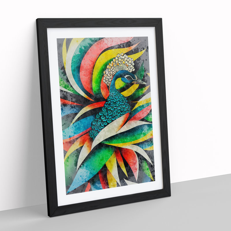 Peacock Colour No.2 - Single Picture Frame Painting, 64cm H x 46cm W x 2cm D, Black Framed