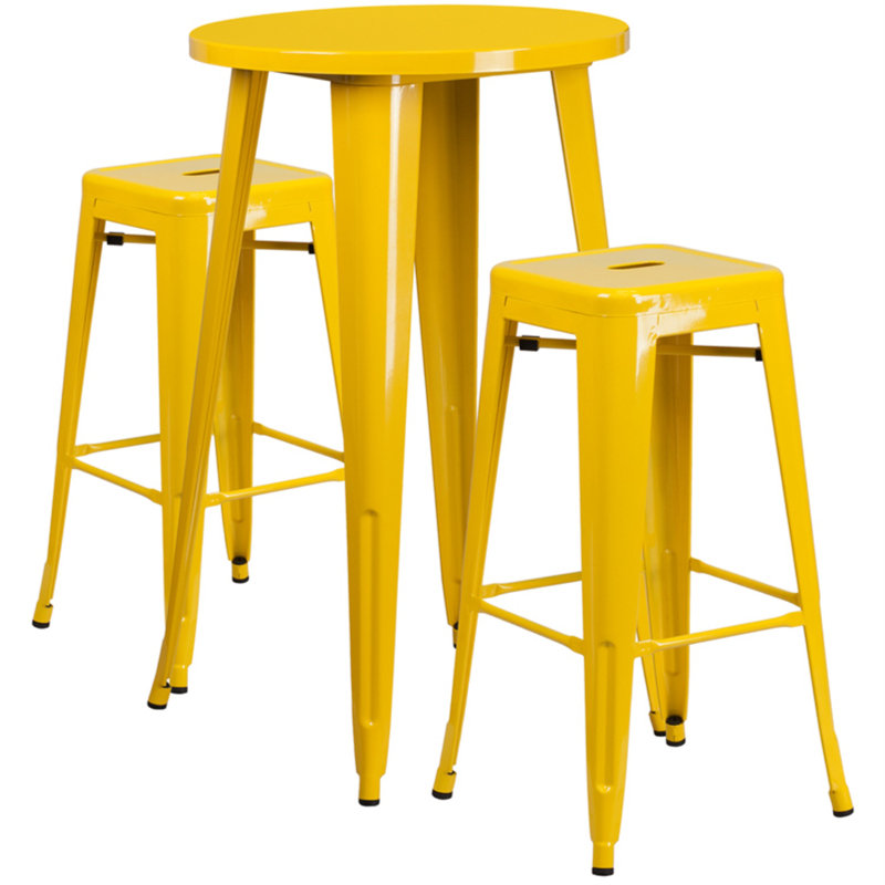 Fiennes 2 - Person Patio Dining Set with Round Table, 24" x 24" x 41", Yellow
