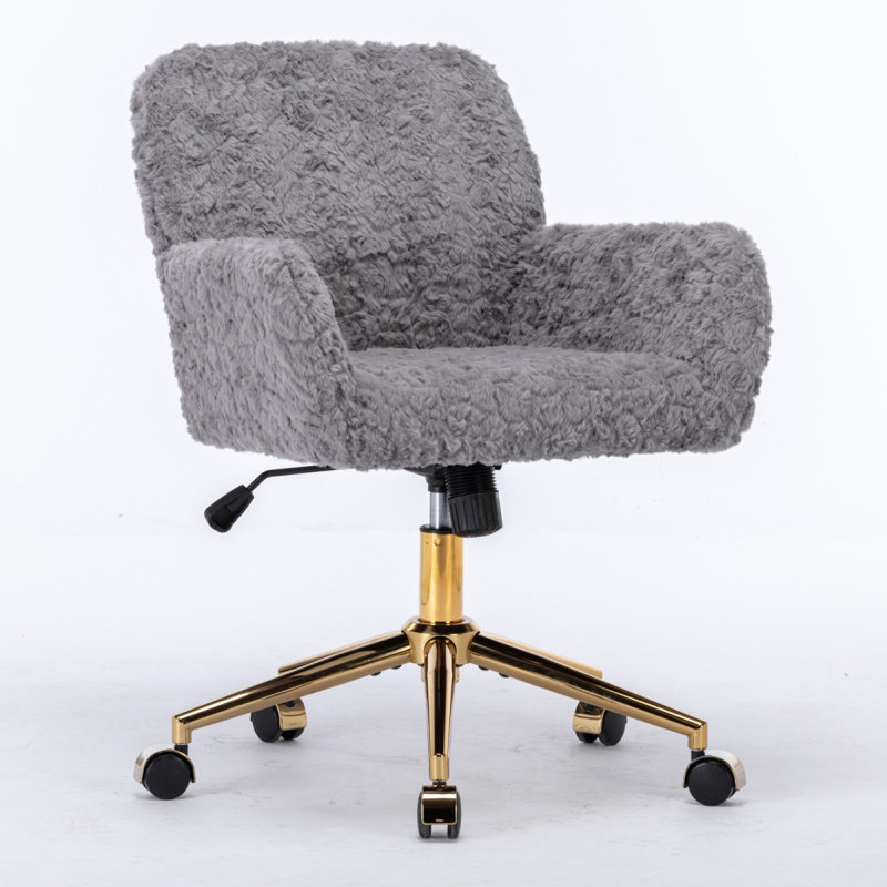 Office Chair,Artificial Rabbit Hair Home Office Chair With Metal Base,Adjustable Desk Chair Swivel Office Chair,Vanity Chair