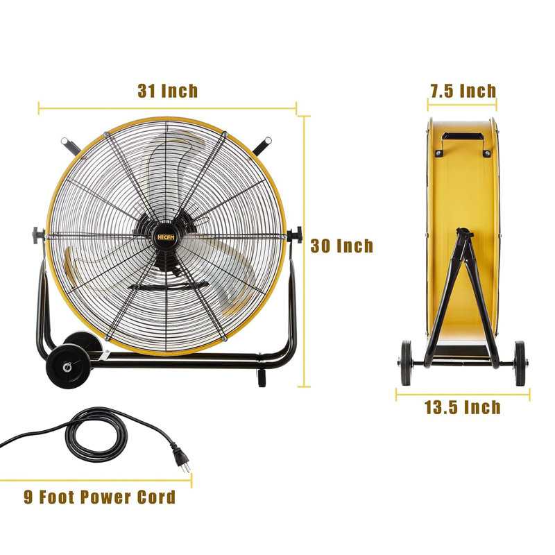 24" High-Velocity Barrel Floor Drum Fan, 8800 Cfm Large Airflow