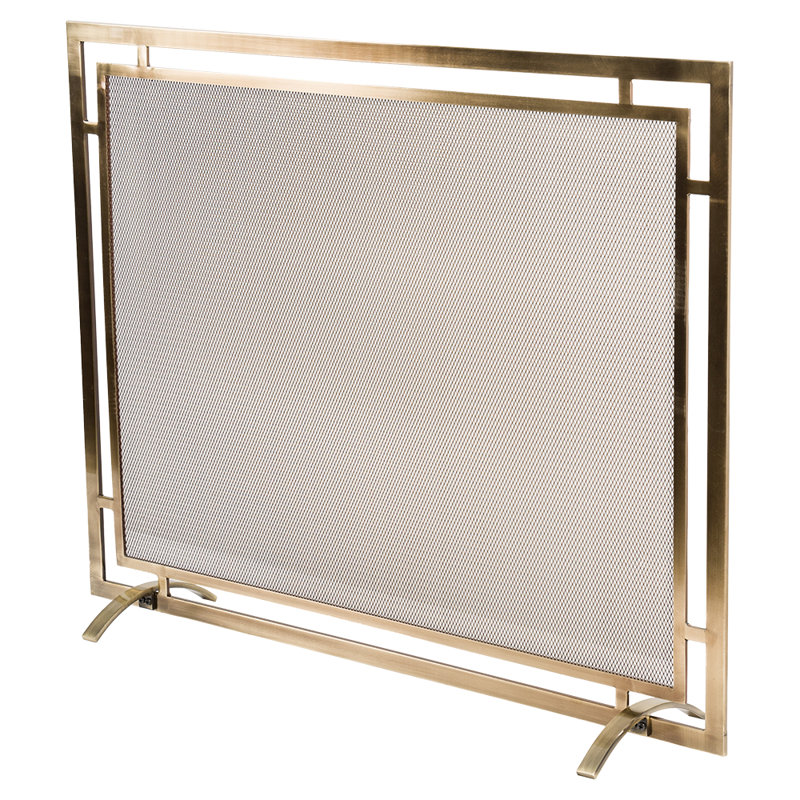 Gatsby Mesh Fireplace Screen - Single Panel, Steel Frame, Aged Brass