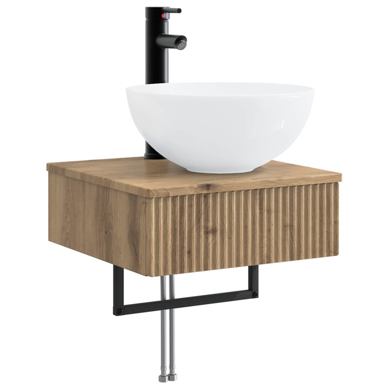 Single Bathroom Vanity with Ceramic Basin, Artisan Oak