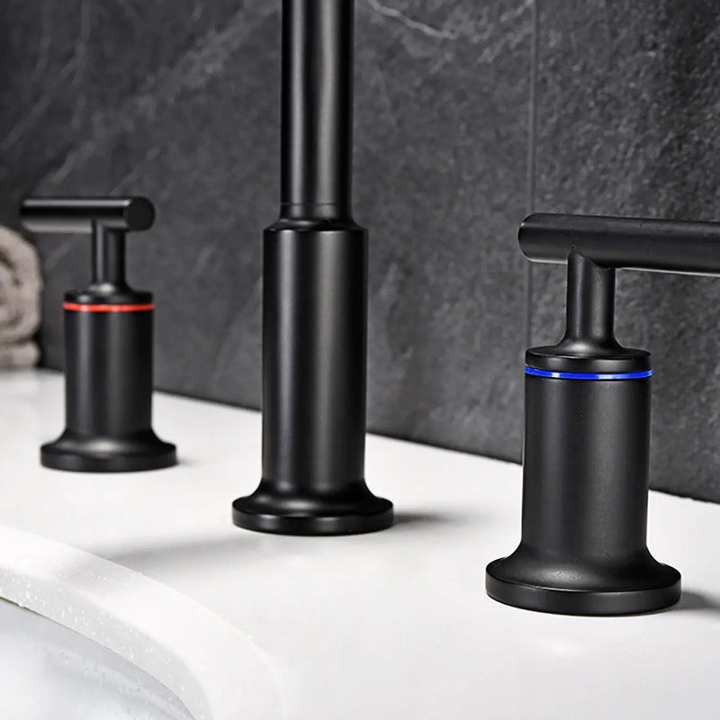 Robinet de salle de bain noir mat à deux poignées avec robinet de contrôle de température précis
