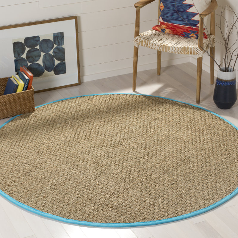 Joanna Auckland Bamboo Natural/Turquoise Area Rug, Round 6'