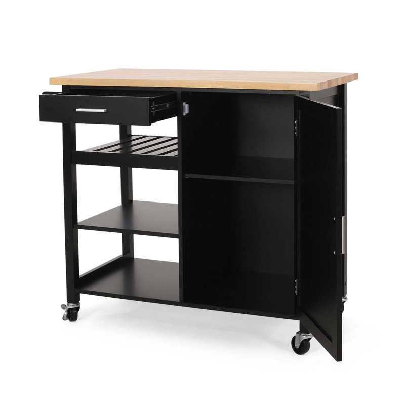 Kitchen Island Cart with Solid Wood Top, Mobile Carts with Storage Cabinet, Rolling Kitchen Table with Spice Rack, Towel Rack, and Drawer, Portable Islands on Wheels