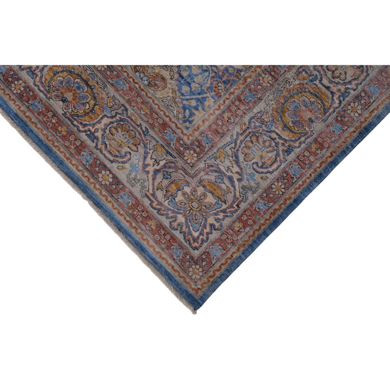 Hand Knotted Wool Area Rug in Blue And Beige